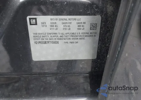 2015 Chevrolet Cruze 2Lt Auto из США, поврежденный, VIN 1G1PE5SB7F7159036